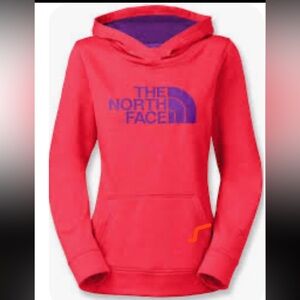 The North Face Pop-over Hoodie Neon Orange w/ Purple Accents, size Lg.